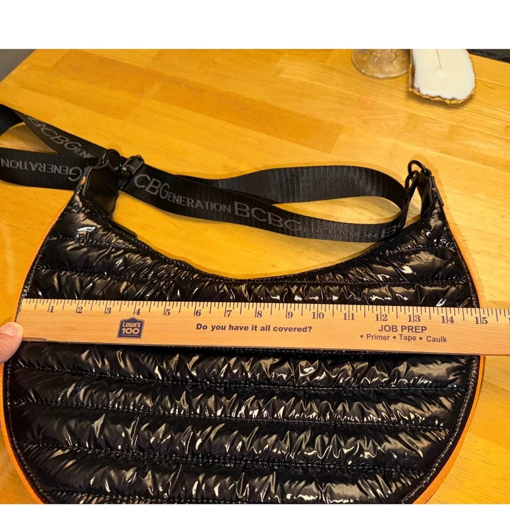 BCBGeneration Crossbody Bag Black Quilted Puffer Orange Trim Streetwear OS